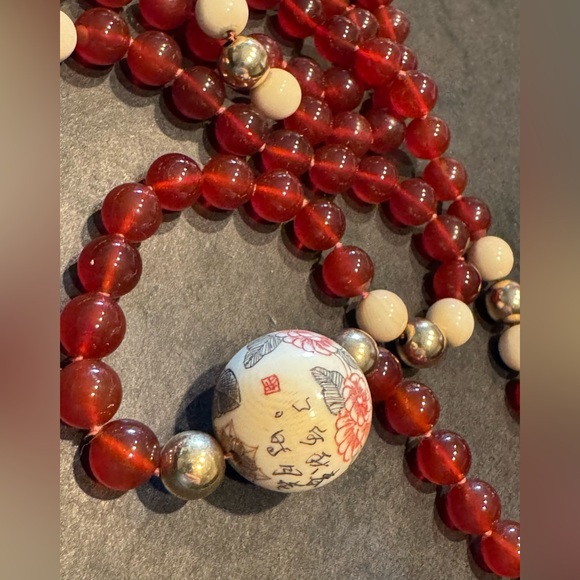 Carnelian, 14k gold & bone bead necklace 28” - Picture 3 of 4